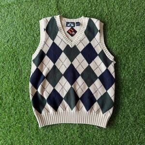 90s Woods & Gray Patterened Golf Sleeveless Sweater XL